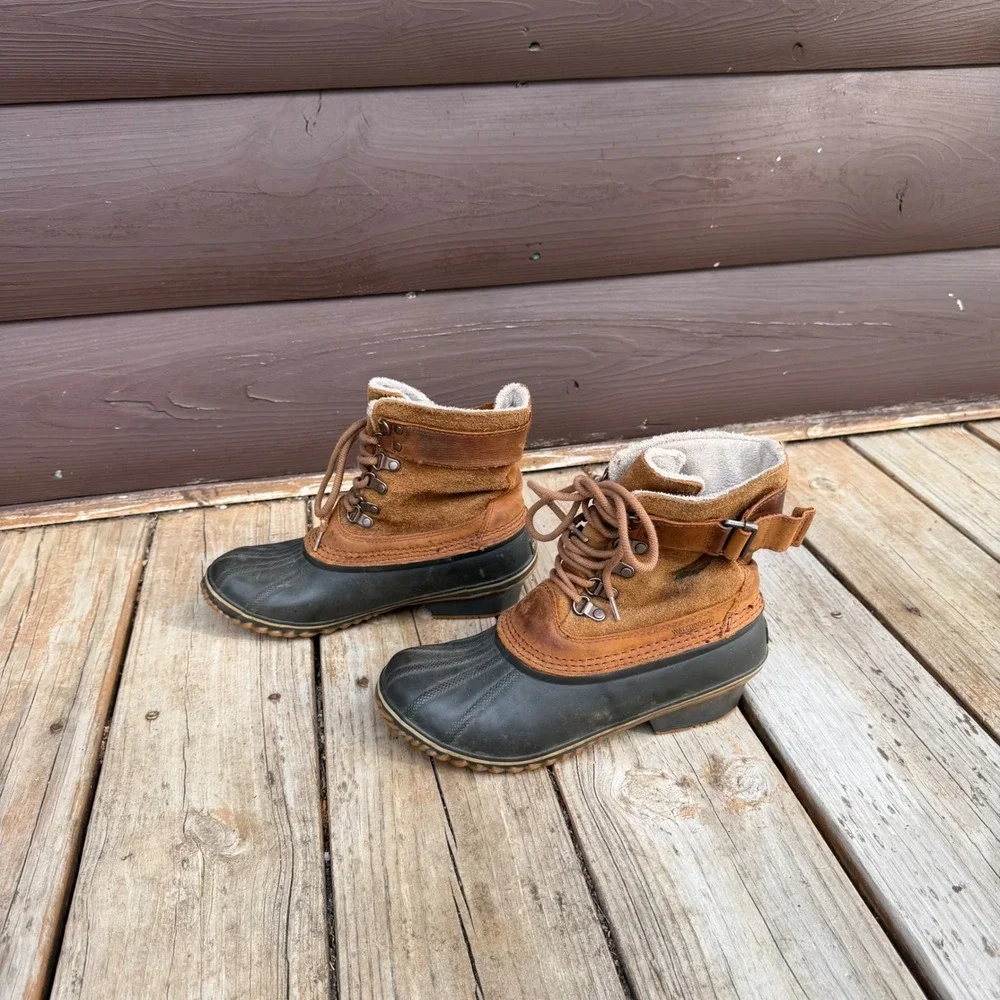 Sorel Winter Fancy Lace II Boots Duck Boots 7.5 Elk Grizzly Bear Waterproof
